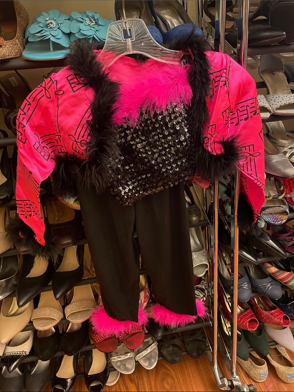 Kids Hot Pink and Black Sequin Music-Themed Costume - Brand girls medium